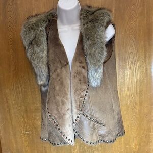 Montana Co. Brown Faux Fur Trimmed Vest